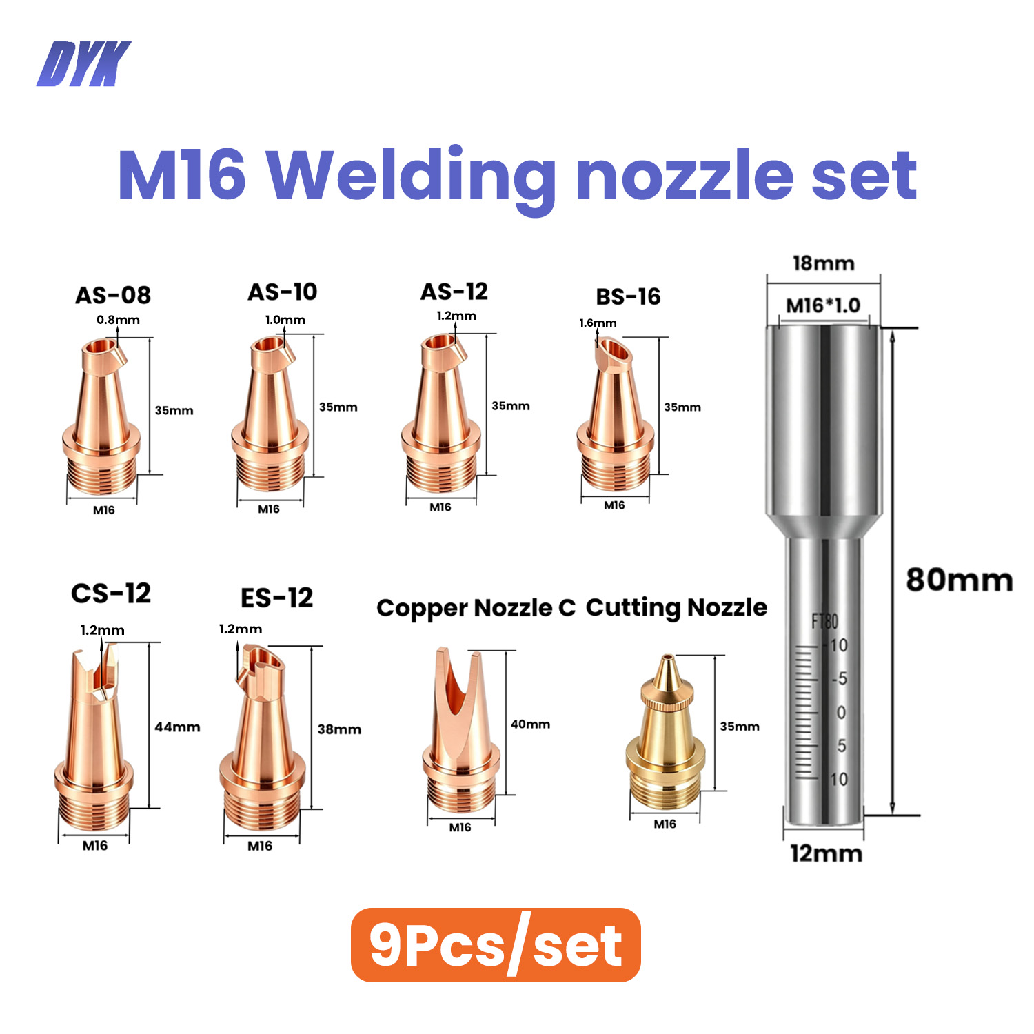 9 adet/paket CQWY M16 Lazer Ka - Laser Welding Nozzle Copper incelemesi ve fiyatı